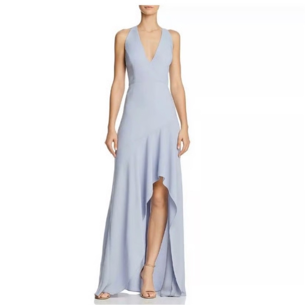 BCBGMaxAzria Pale Blue High-Low V-Neck Gown